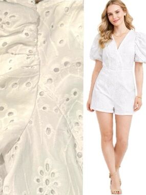 Express, White Eyelet Lace Romper Puff Sleeve Boho Summer,  Size M